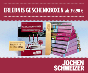 Beim Anbieter Jochen Schweizer finden sich nicht nur Adrenalin-Geschenke, sondern auch viele Gutscheine für Erlebnisdinner, wie zum Beispiel Candle Light Dinner oder Krimi-Dinner.